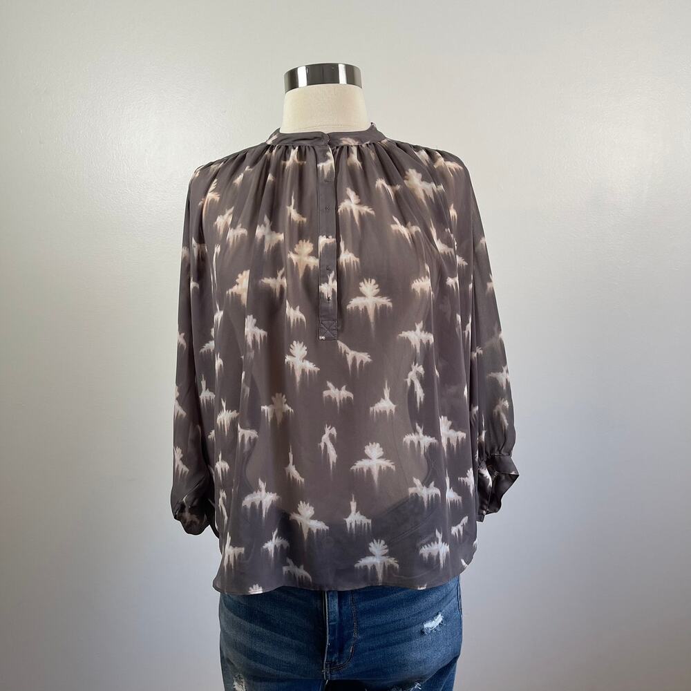 Rebecca Taylor •  Free Bird Sheer Taupe 3/4 Sleeve Blouse
